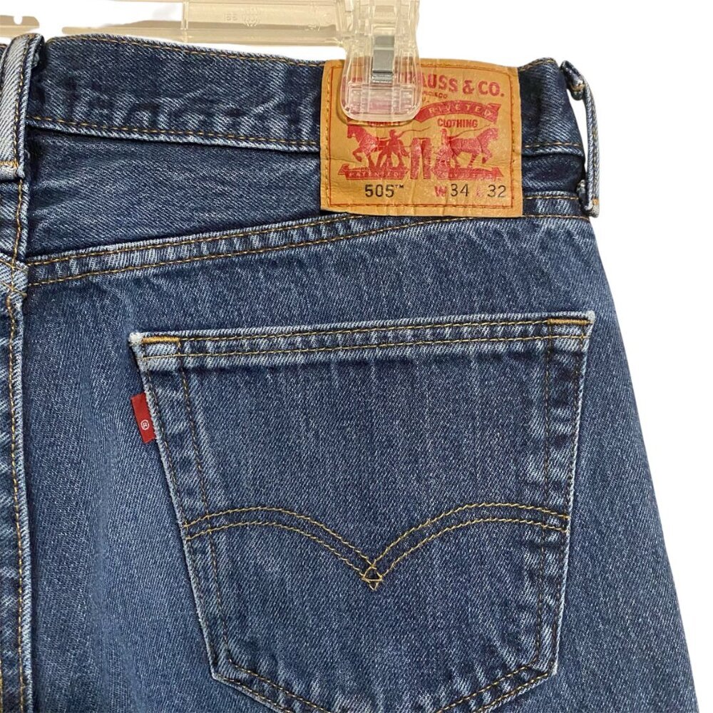 Levis Men's Jeans 34x32 Blue 505 Regular Fit Straight Leg Denim Zip Fly - Picture 3 of 10